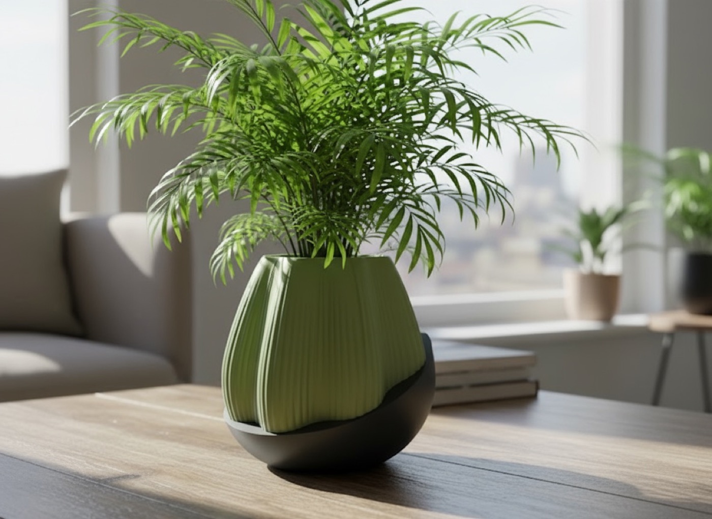 Kanson planter with a parlour palm on a coffee table